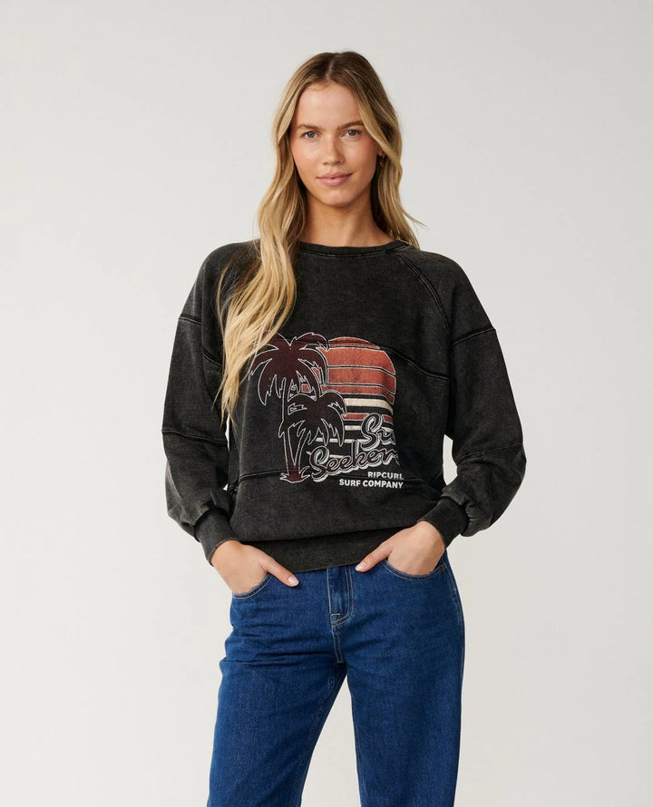 Rip Curl Women's Seeker Raglan Standard Crew - Washed Black - Sun Diego Boardshop