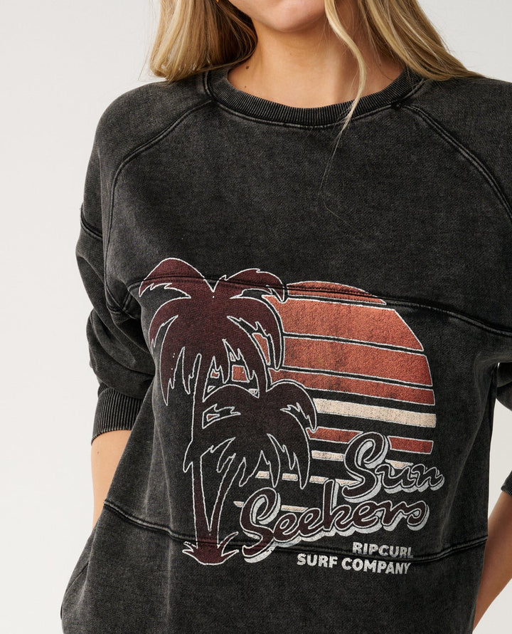 Rip Curl Women's Seeker Raglan Standard Crew - Washed Black - Sun Diego Boardshop