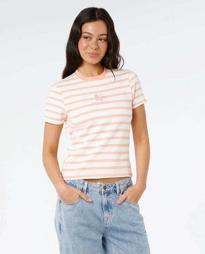 Rip Curl Women's Half Moon Bay Fitted Tee - Papaya Stripe - Sun Diego Boardshop
