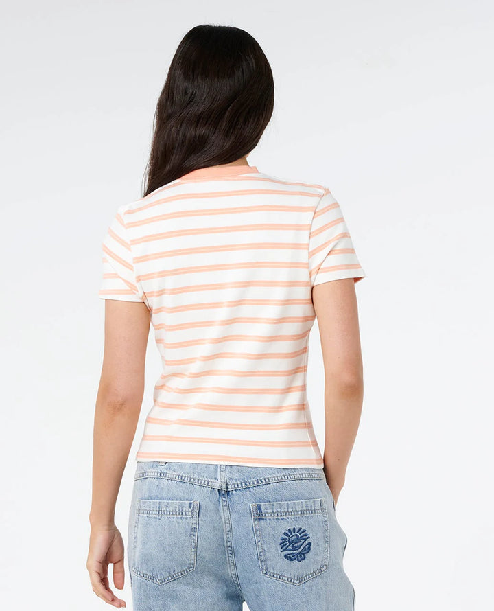 Rip Curl Women's Half Moon Bay Fitted Tee - Papaya Stripe - Sun Diego Boardshop