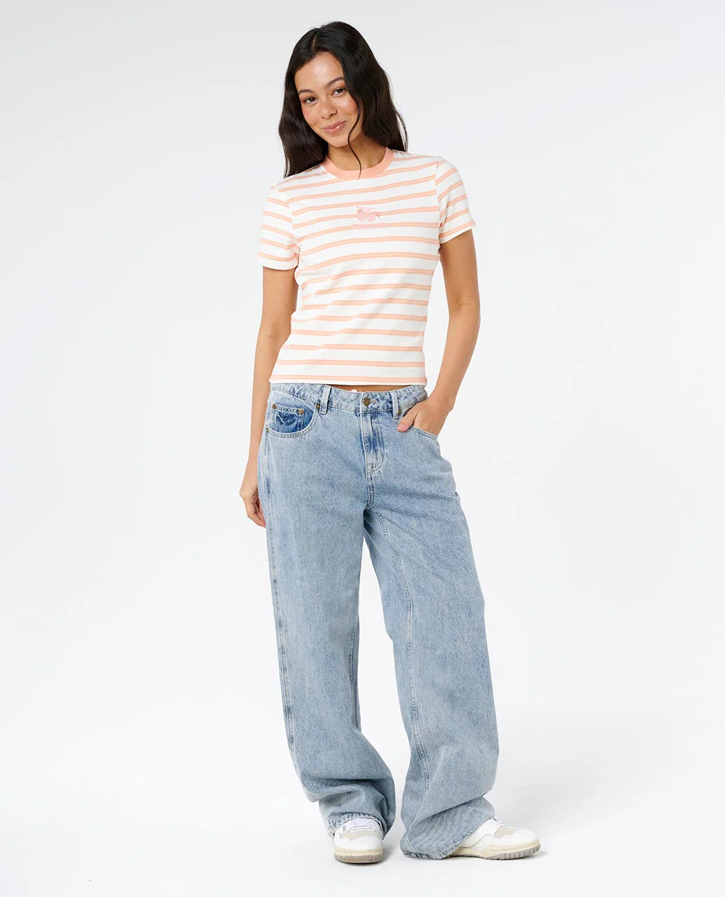 Rip Curl Women's Half Moon Bay Fitted Tee - Papaya Stripe - Sun Diego Boardshop