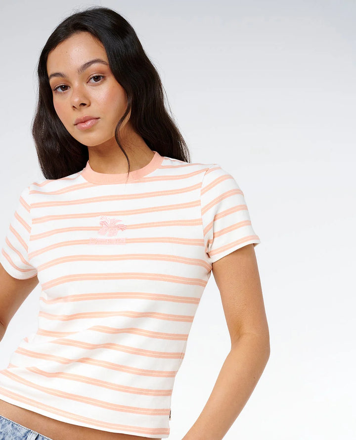 Rip Curl Women's Half Moon Bay Fitted Tee - Papaya Stripe - Sun Diego Boardshop