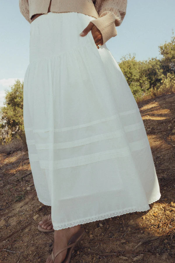 Rhythm Solene Ruffle Midi Skirt - White - Sun Diego Boardshop