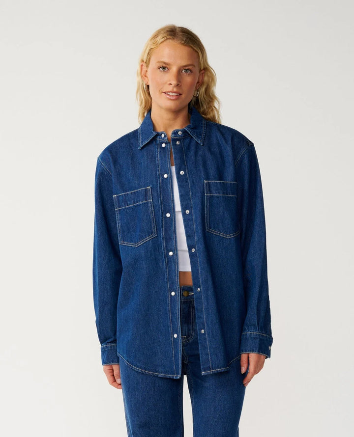 Rip Curl Women's Cruisin Denim Long Sleeve Shirt - Mid Blue