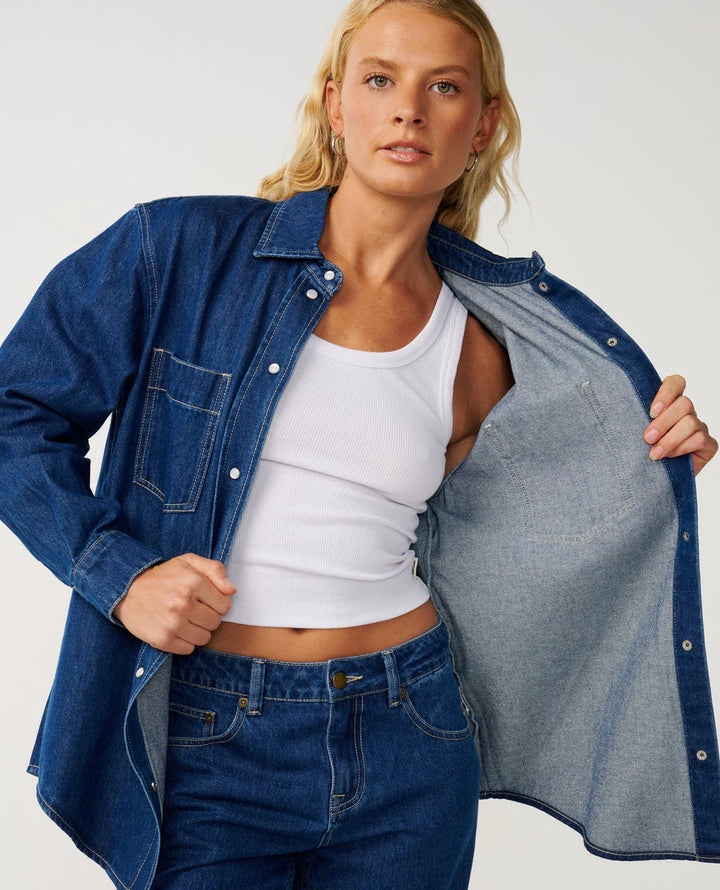 Rip Curl Women's Cruisin Denim Long Sleeve Shirt - Mid Blue