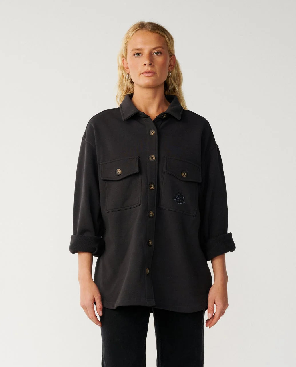Rip Curl Women's Retro Swell Fleece Overshirt - Washed Black - Sun Diego Boardshop