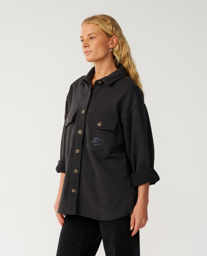 Rip Curl Women's Retro Swell Fleece Overshirt - Washed Black - Sun Diego Boardshop