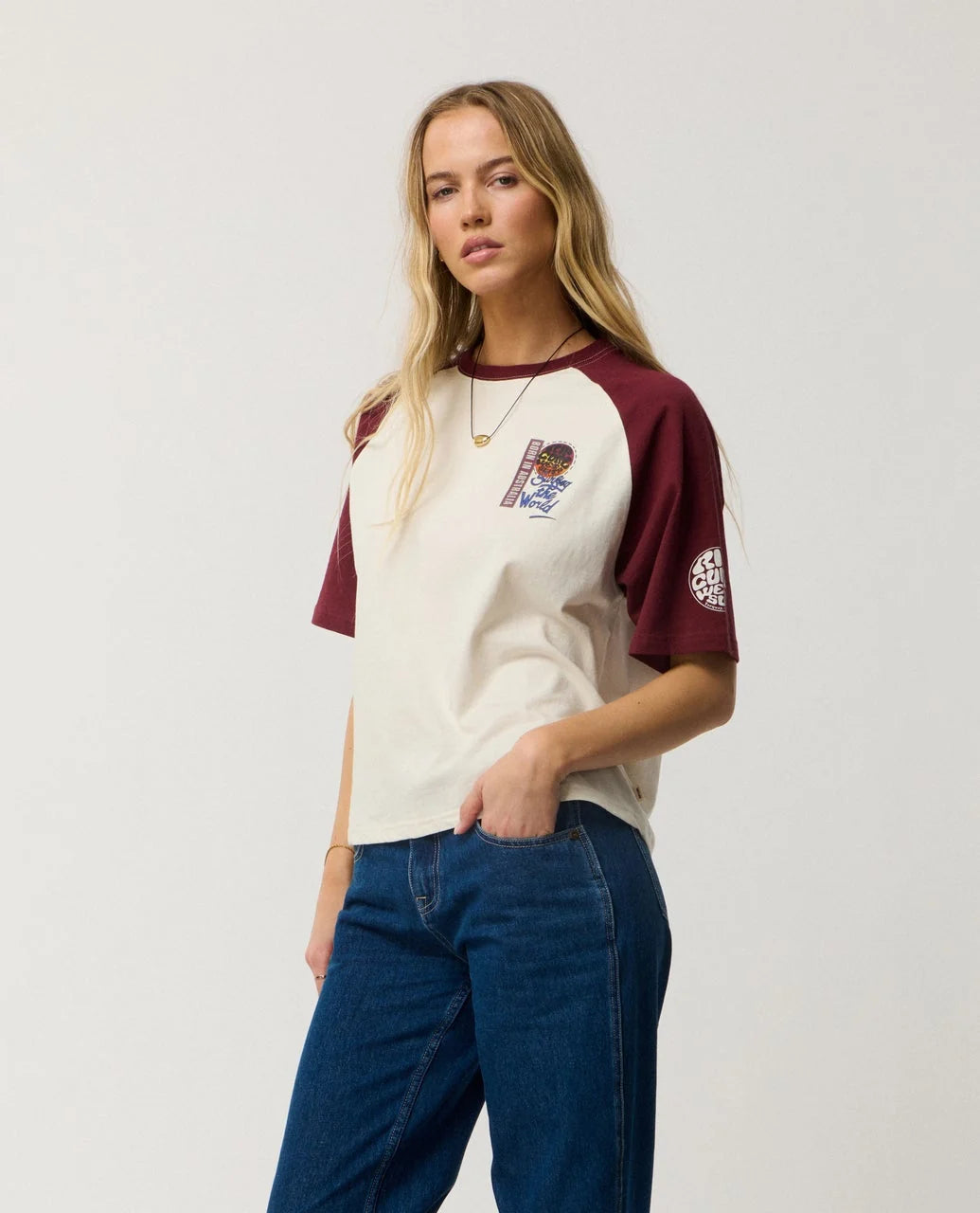Rip Curl Women's Surf The World Boxy Tee - Bone - Sun Diego Boardshop