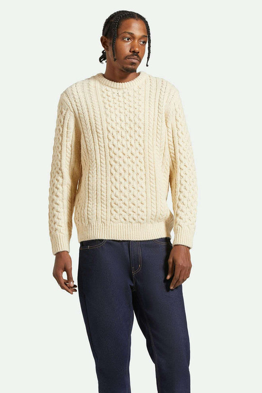 Brixton Classic Fisherman Cable Knit Sweater - OATMEAL - Sun Diego Boardshop