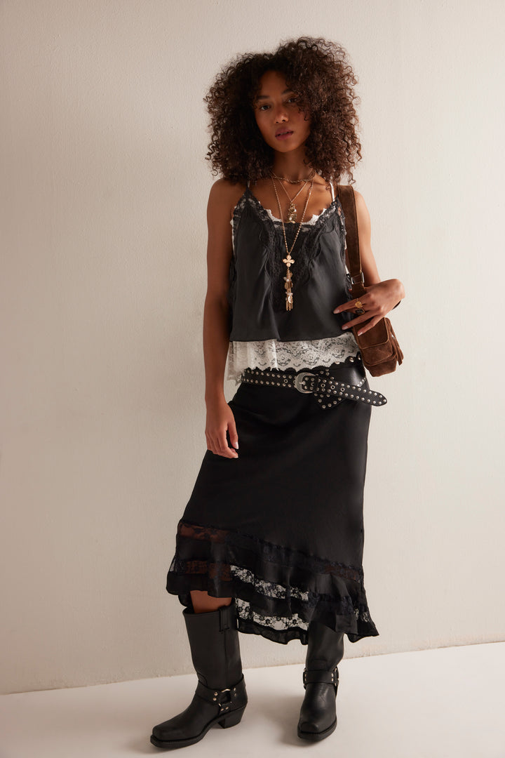 Free People Women's Long Lost Lover Maxi Slip Skirt - Black - Sun Diego Boardshop