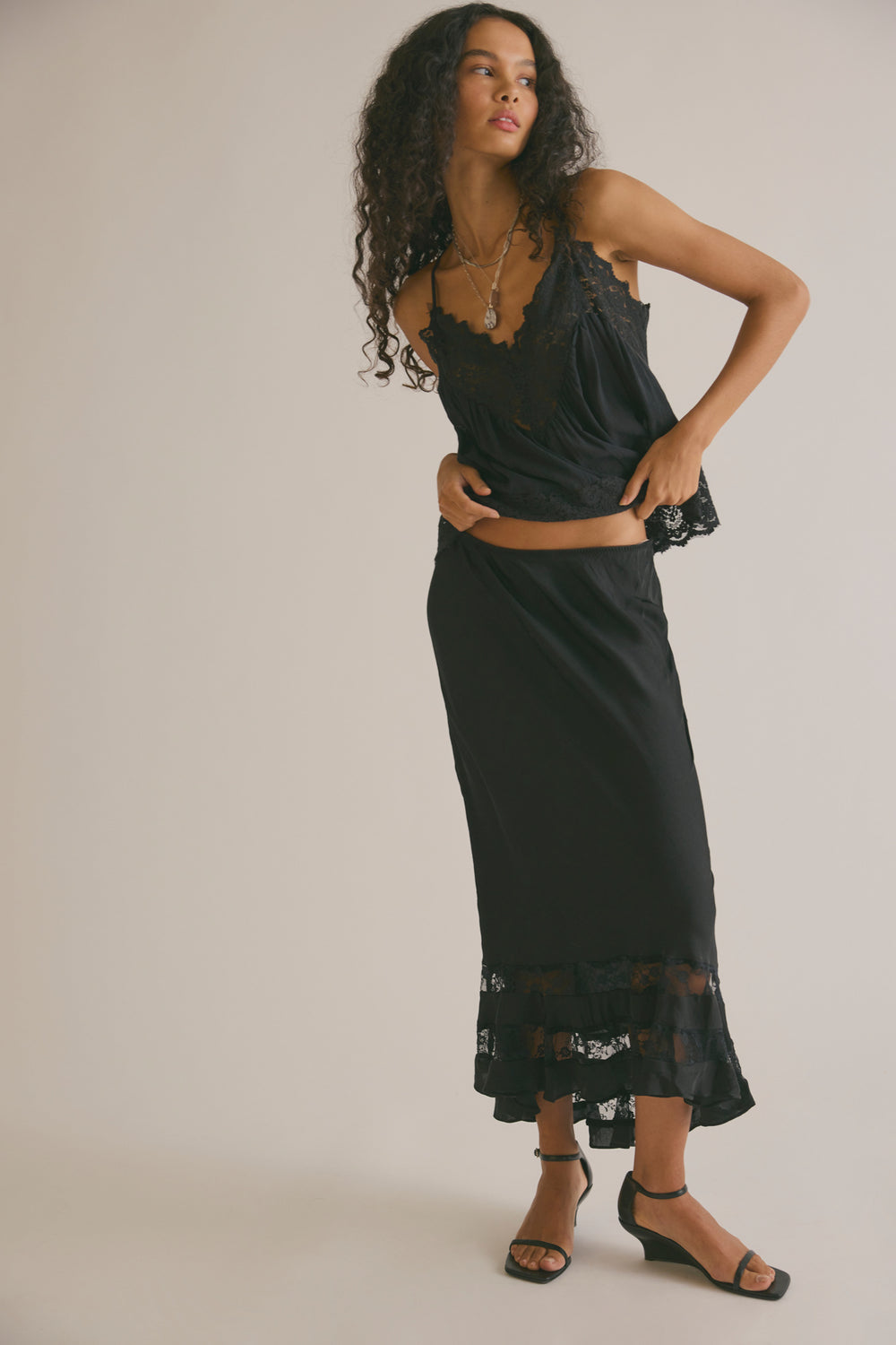 Free People Women's Long Lost Lover Maxi Slip Skirt - Black - Sun Diego Boardshop