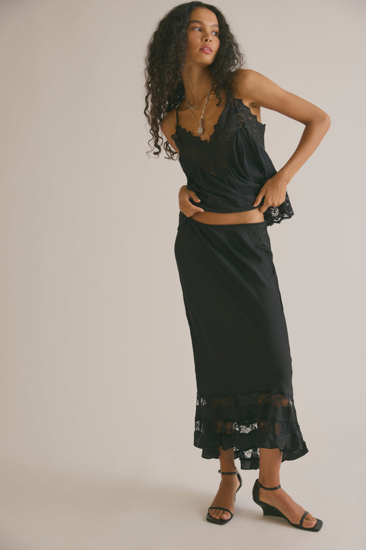 Free People Women's Long Lost Lover Maxi Slip Skirt - Black - Sun Diego Boardshop