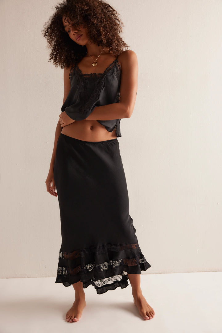 Free People Women's Long Lost Lover Maxi Slip Skirt - Black - Sun Diego Boardshop
