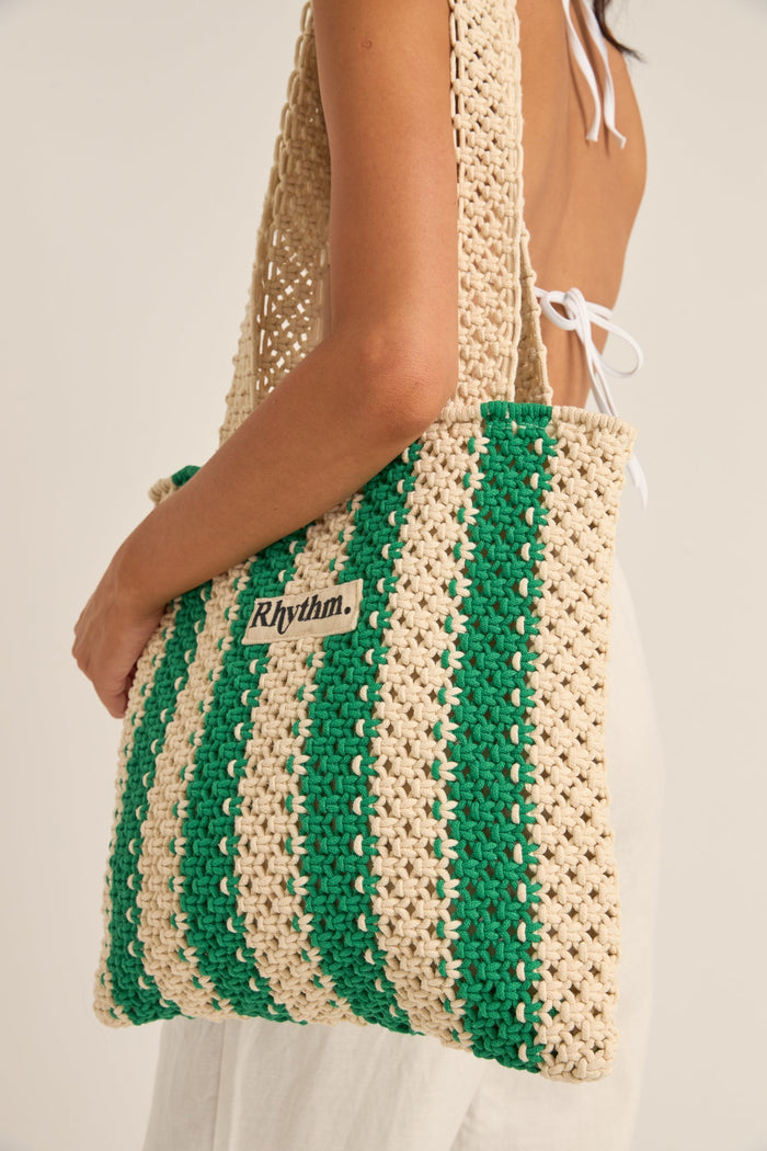 Rhythm Dinero Stripe Crochet Tote Bag - GREEN - Sun Diego Boardshop