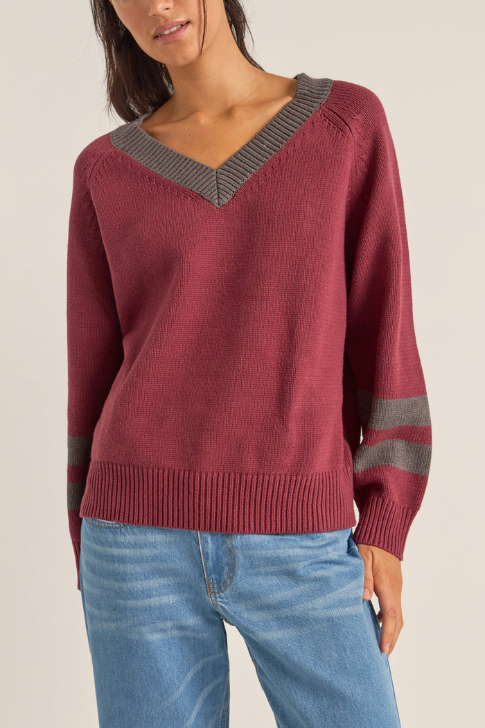 Rhythm Gatwick V Neck Sweater - RED - Sun Diego Boardshop