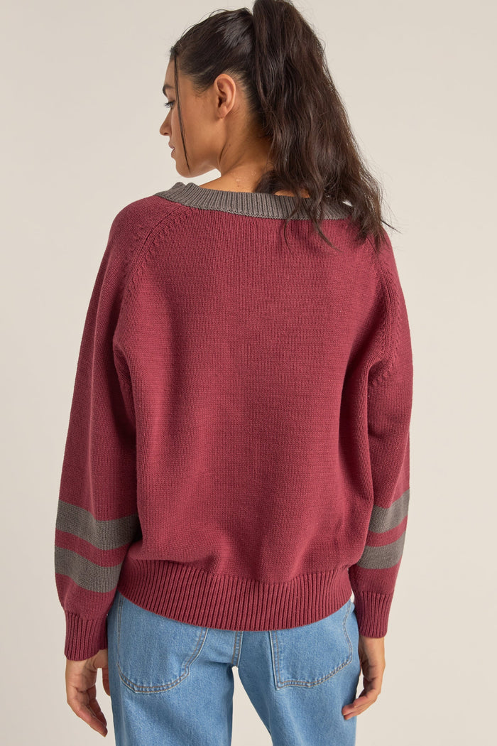 Rhythm Gatwick V Neck Sweater - RED - Sun Diego Boardshop