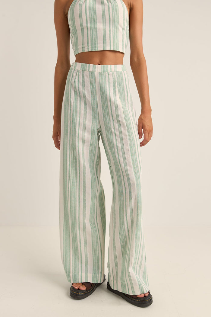 Rhythm Dinero Stripe Wide Leg Pant - GREEN - Sun Diego Boardshop