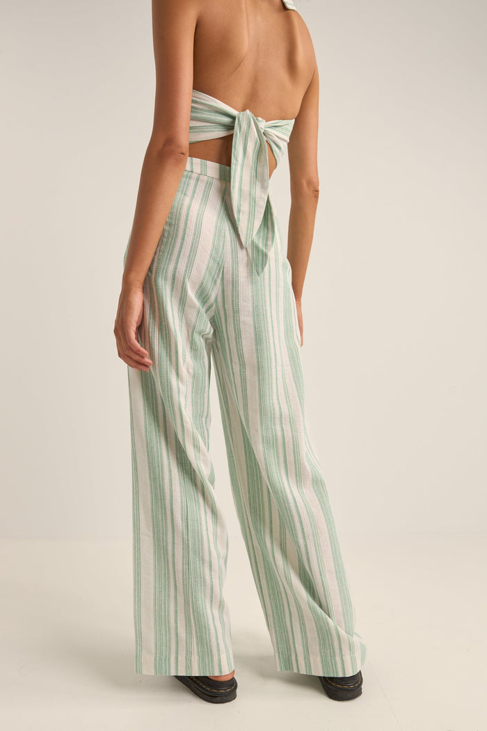 Rhythm Dinero Stripe Wide Leg Pant - GREEN - Sun Diego Boardshop