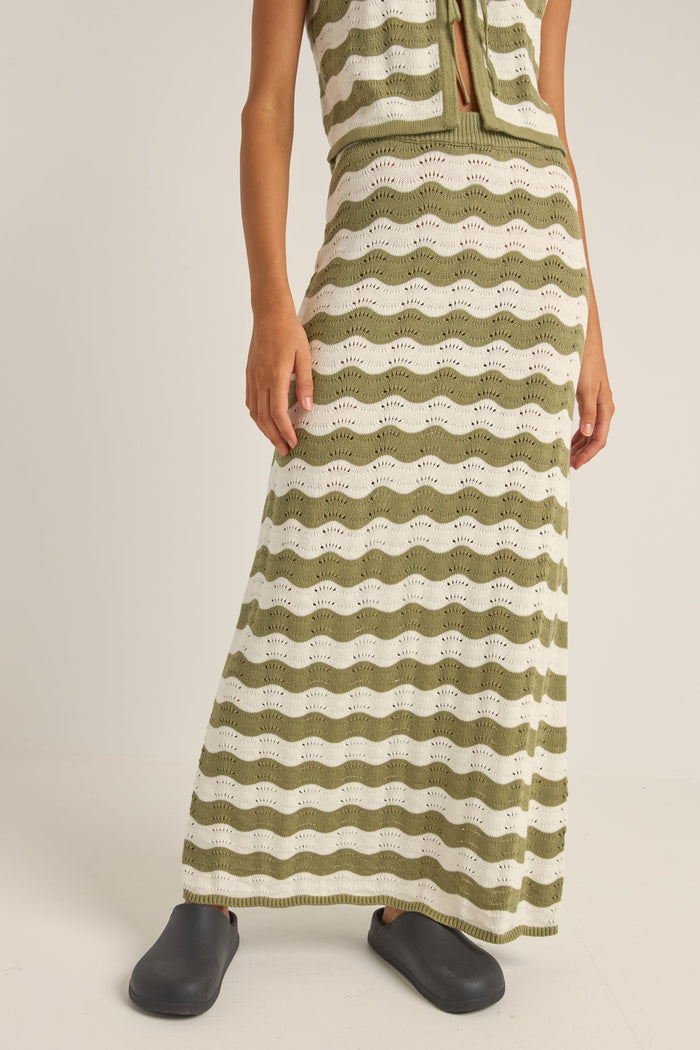 Rhythm Carmen Stripe Knit Maxi Skirt - SAGE - Sun Diego Boardshop