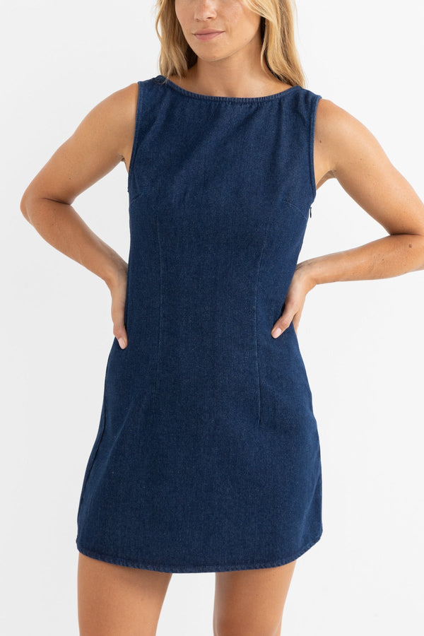 Rhythm Kendrick Denim Mini Dress - Dark Wash