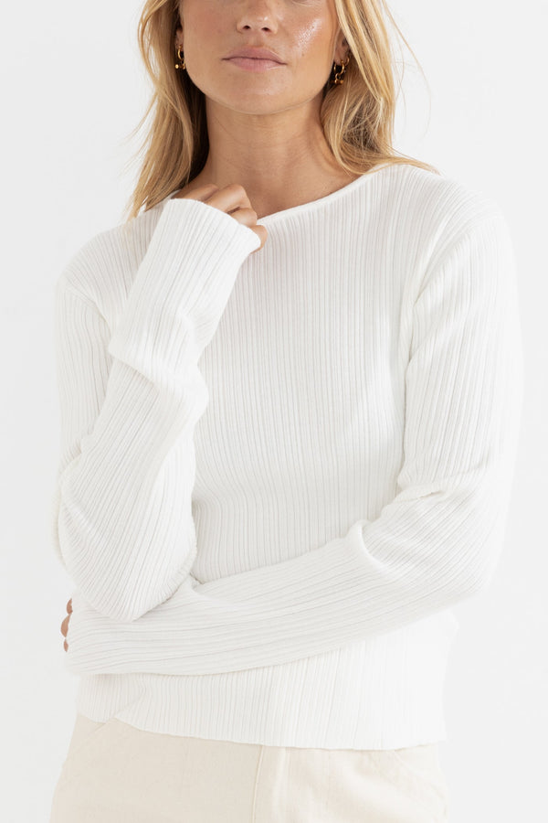 Rhythm Essential Long Sleeve Knit Top - Cream - Sun Diego Boardshop