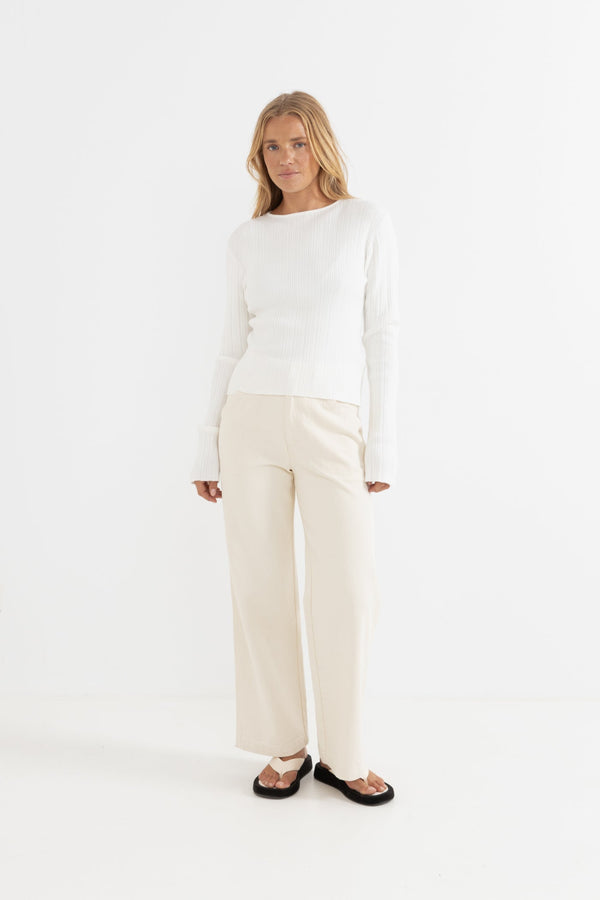 Rhythm Essential Long Sleeve Knit Top - Cream