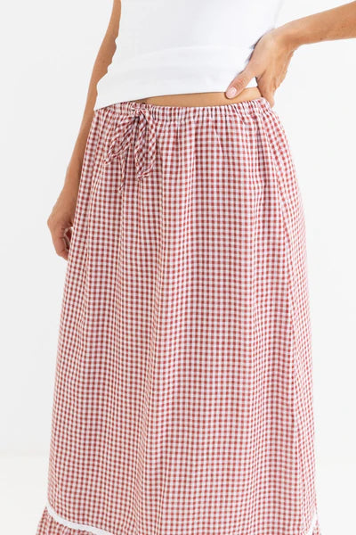 Rhythm Lola Check Womens Tiered Maxi Skirt - Fire