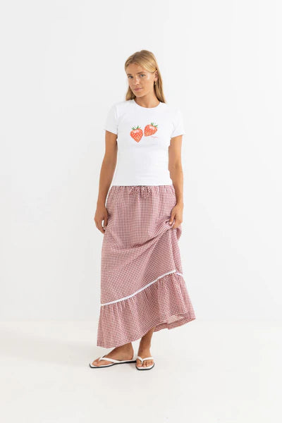 Rhythm Lola Check Womens Tiered Maxi Skirt - Fire