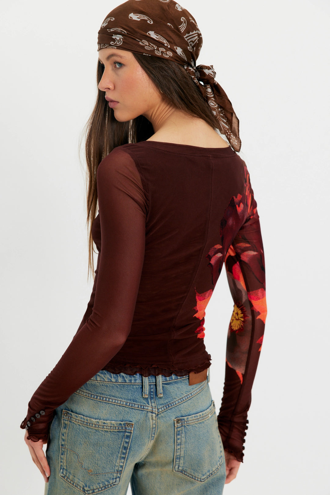Free People Women's Lilly Printed Long Sleeve Top - Cocoa Combo - Sun Diego Boardshop