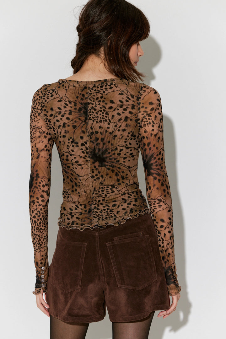 Free People Women's Lilly Printed Long Sleeve Top - Brown Combo - Sun Diego Boardshop