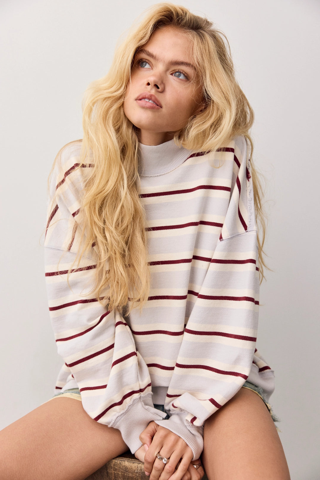 Free People Women's Palm Springs Striped Pullover - Washed Blue Combo - Sun Diego Boardshop