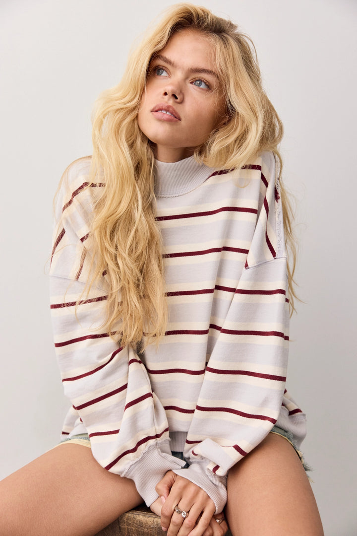 Free People Women's Palm Springs Striped Pullover - Washed Blue Combo - Sun Diego Boardshop