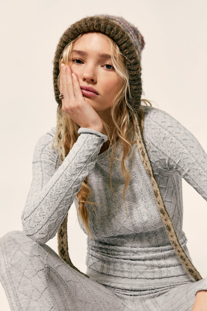 Free People Women's So Soft Seamless Modal Cable Long Sleeve - Heather Grey - Sun Diego Boardshop