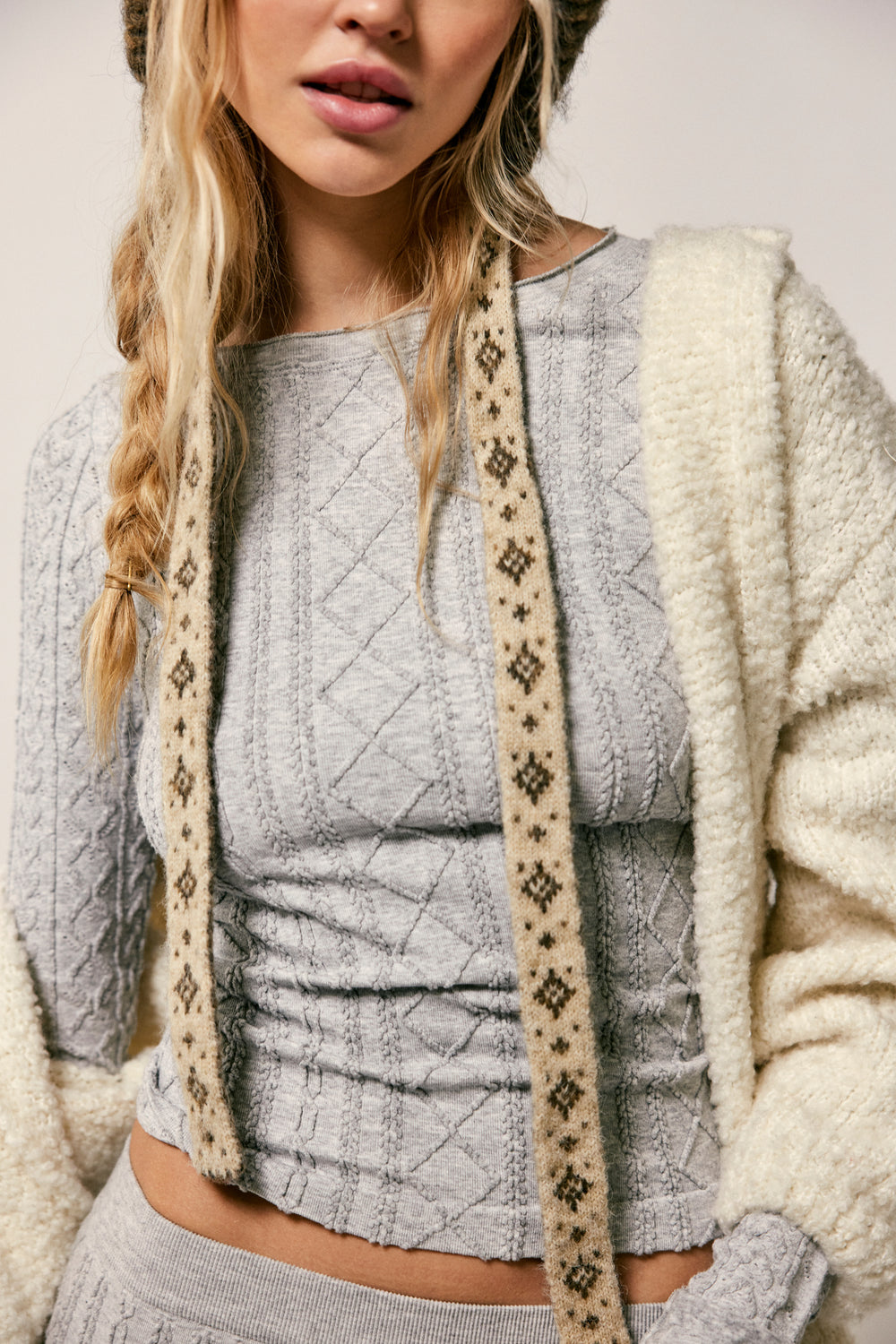 Free People Women's So Soft Seamless Modal Cable Long Sleeve - Heather Grey - Sun Diego Boardshop
