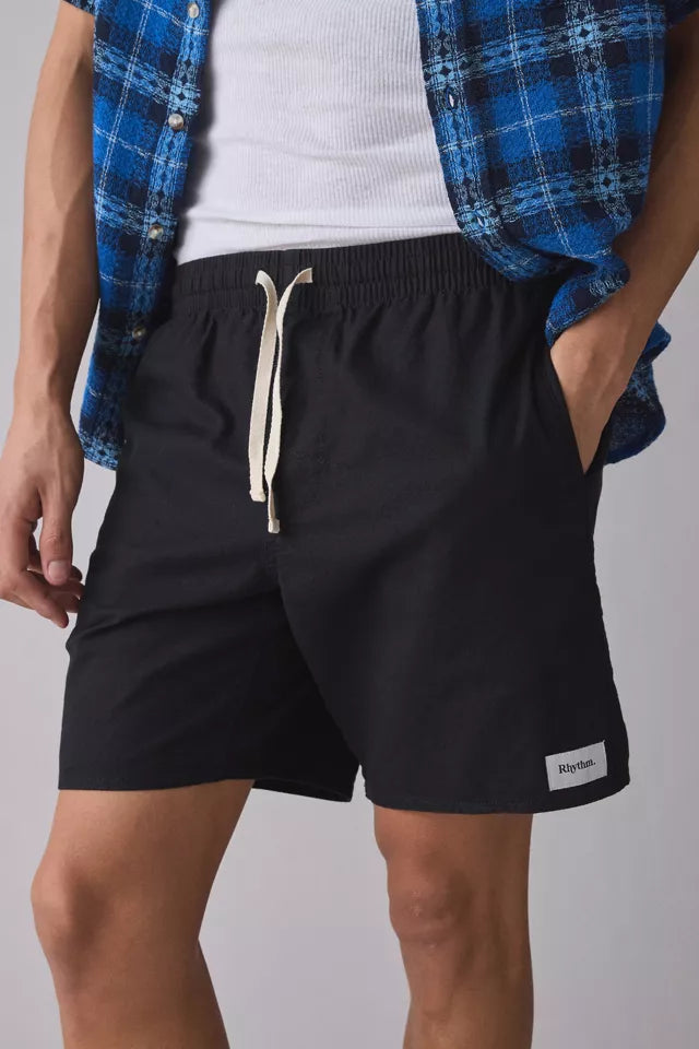 Rhythm Textured Linen Jam Shorts - Black - Sun Diego Boardshop