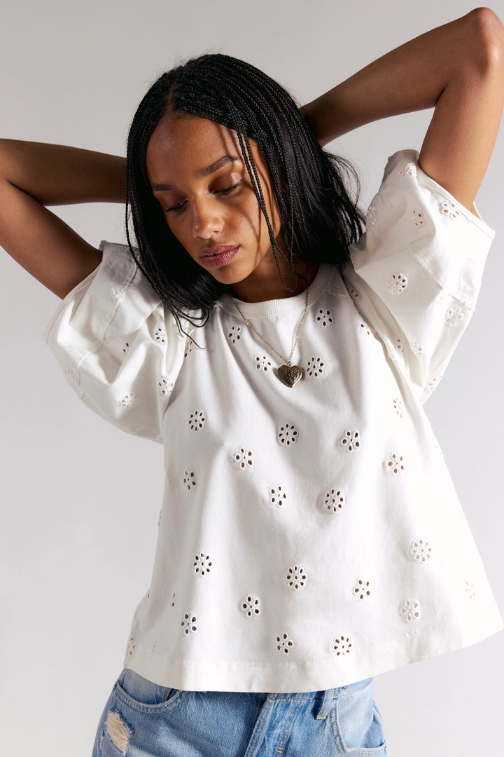 Free People Women's Jessie Eyelet Tee - Whisper White - Sun Diego Boardshop