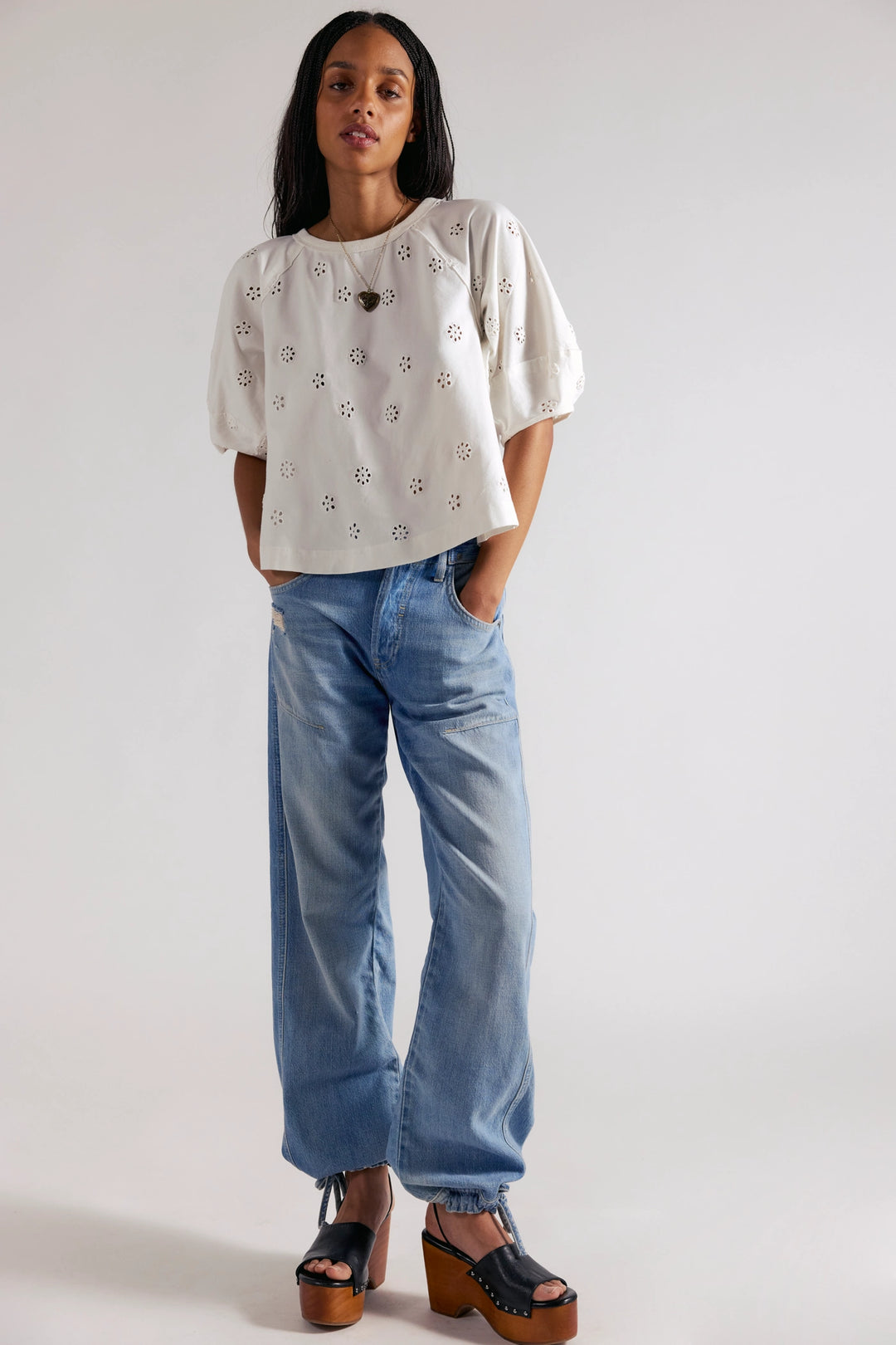Free People Women's Jessie Eyelet Tee - Whisper White - Sun Diego Boardshop