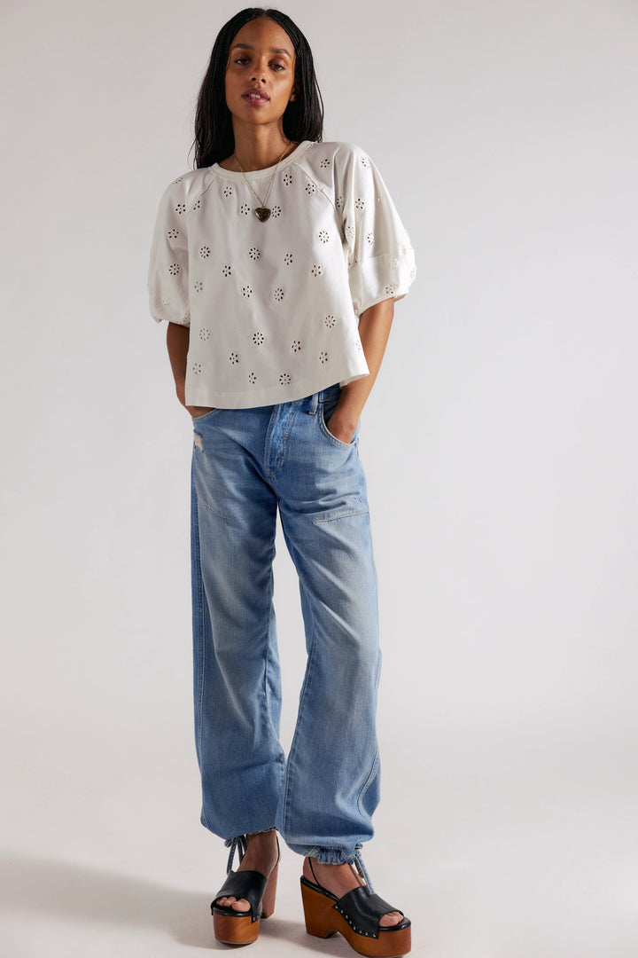 Free People Women's Jessie Eyelet Tee - Whisper White - Sun Diego Boardshop