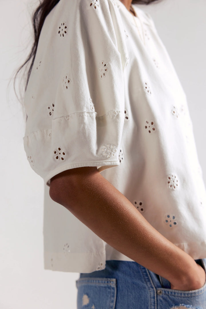 Free People Women's Jessie Eyelet Tee - Whisper White - Sun Diego Boardshop