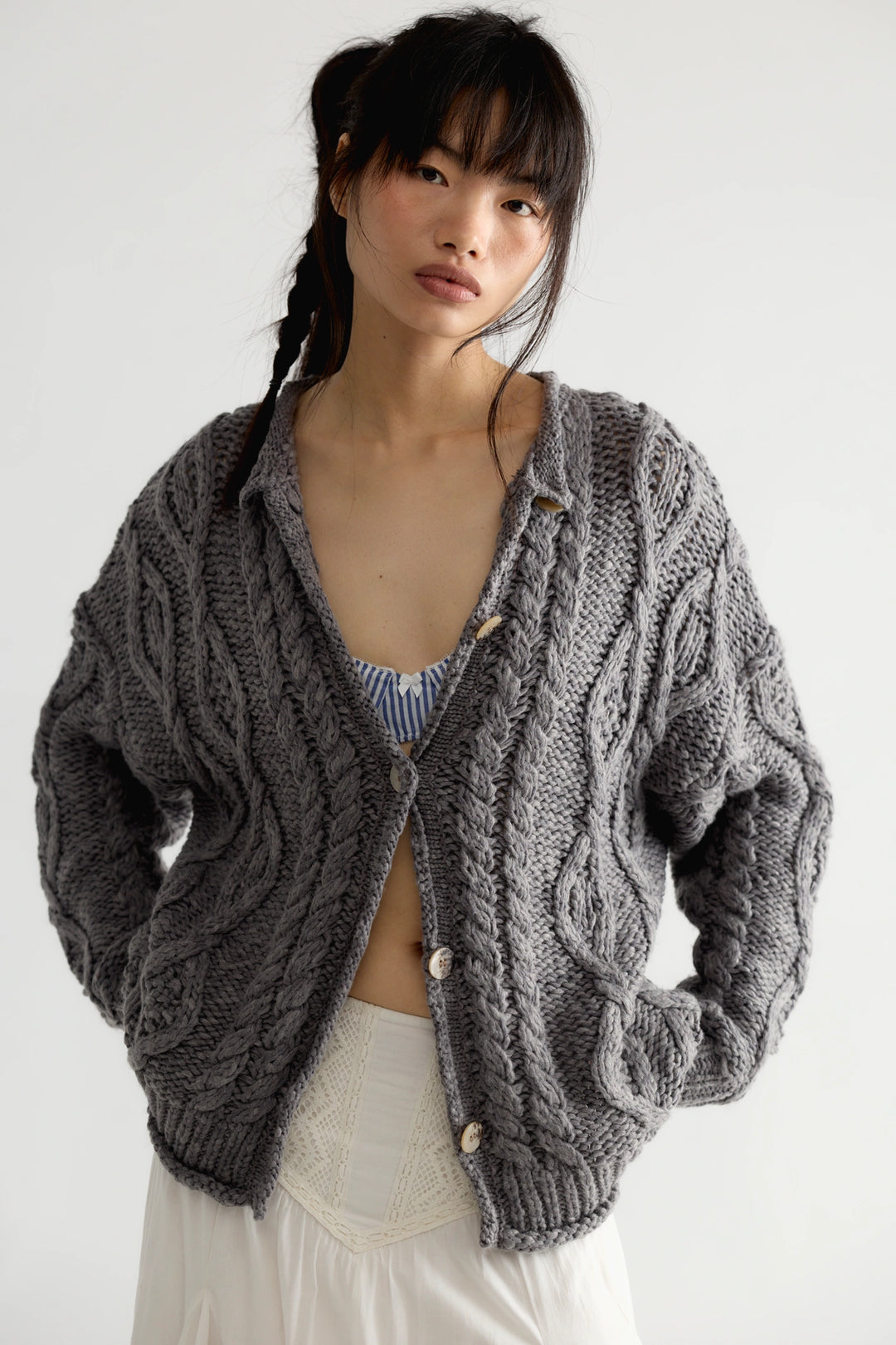 Free People Women's Opal Knit Cardi - Steel Grey - Sun Diego Boardshop