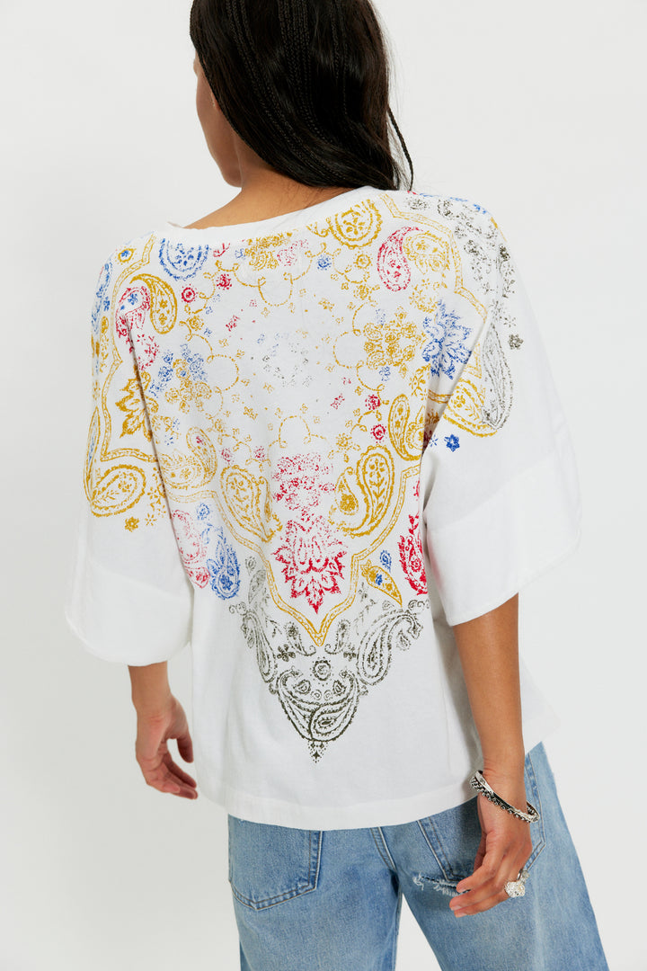 Free People Women's Heirloom Printed Tee - Ivory Combo - Sun Diego Boardshop