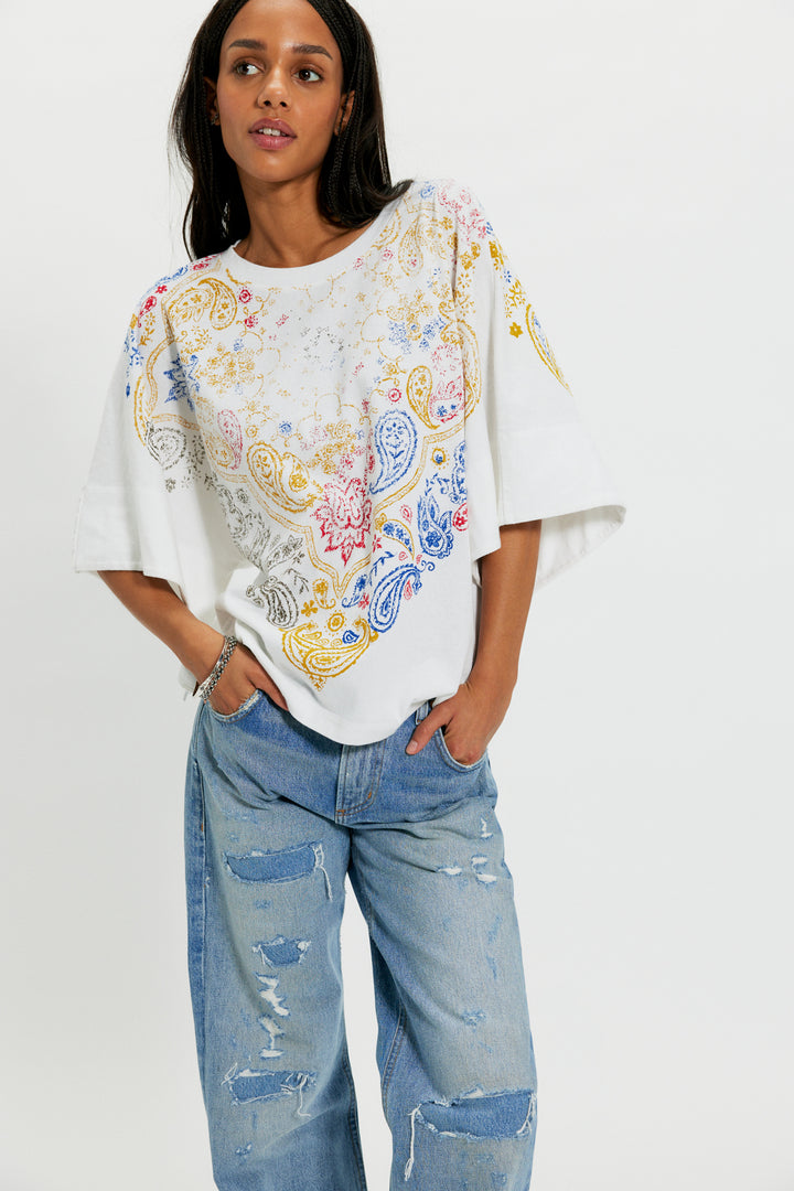 Free People Women's Heirloom Printed Tee - Ivory Combo - Sun Diego Boardshop