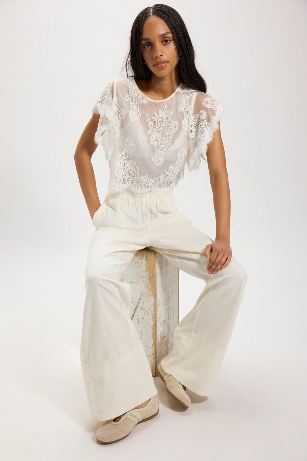 Free People Women's Day's End Linen Pull-On Pants - Clean Ivory - Sun Diego Boardshop