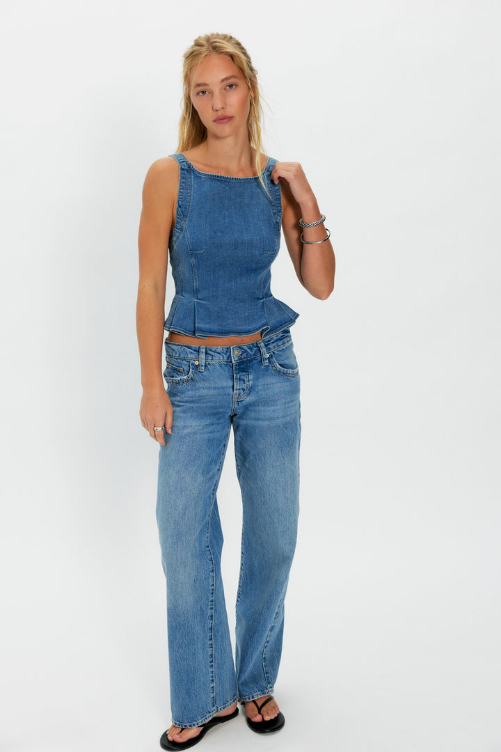 Free People Women's Sunfaded Denim Top - Steel Blue - Sun Diego Boardshop