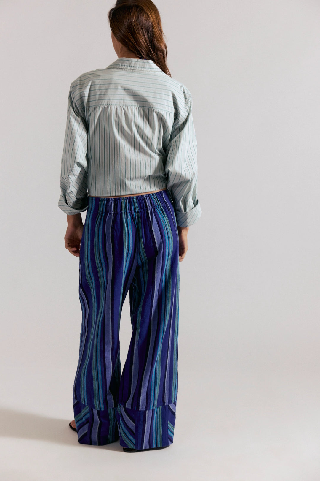 Free People Women's Day's End Linen Striped Pull-On Pants - Navy Combo - Sun Diego Boardshop