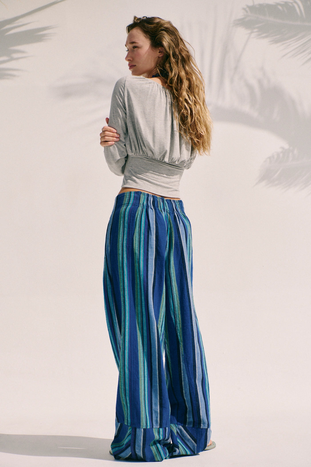 Free People Women's Day's End Linen Striped Pull-On Pants - Navy Combo - Sun Diego Boardshop