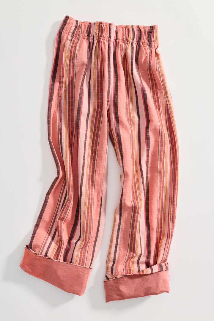 Free People Women's Day's End Linen Striped Pull-On Pants - Soft Coral Combo - Sun Diego Boardshop