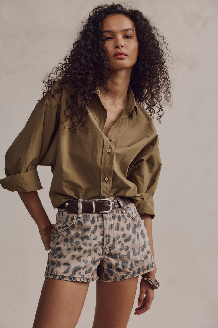 Free People Women's Now Or Never Printed Denim Shorts - Brown Sugar Combo - Sun Diego Boardshop