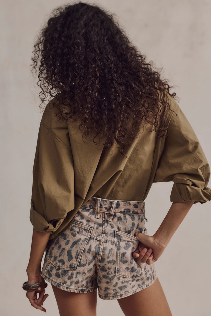 Free People Women's Now Or Never Printed Denim Shorts - Brown Sugar Combo - Sun Diego Boardshop
