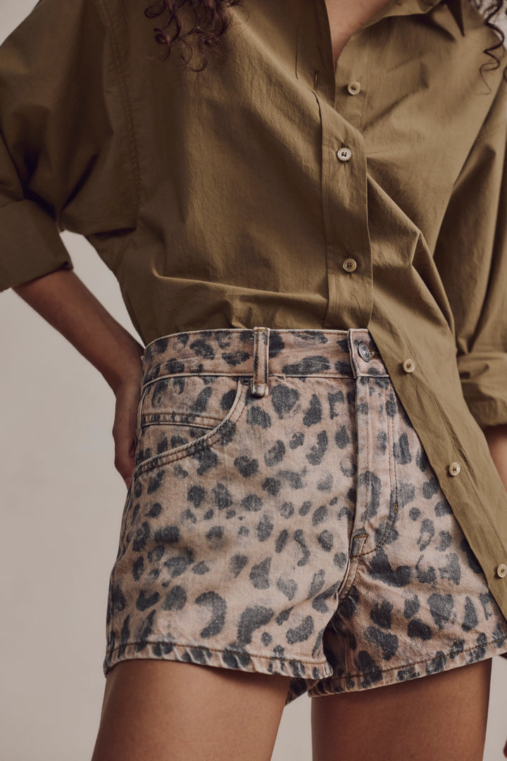 Free People Women's Now Or Never Printed Denim Shorts - Brown Sugar Combo - Sun Diego Boardshop